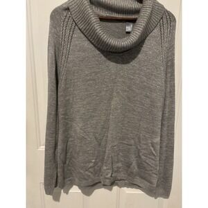 Liz Claiborne Cowl Turtleneck Gray Shiny Silver Sweater‎ XL Long Sleeve Soft